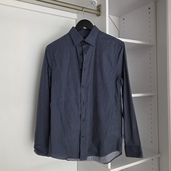 Express Navy Geometric Button Down Shirt - Picture 1 of 3